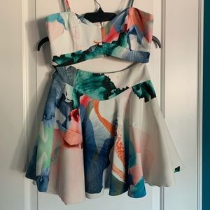 2 piece set, skirt and crop top